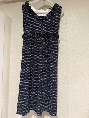 Helena - NWT Girl’s Navy Dress with White Polka Dots
